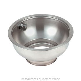 Stainless steel bowl with nozzle attachment and mounting adapter on white background.