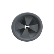 Black removable splash baffle with six angled deflector flaps and center mounting post.