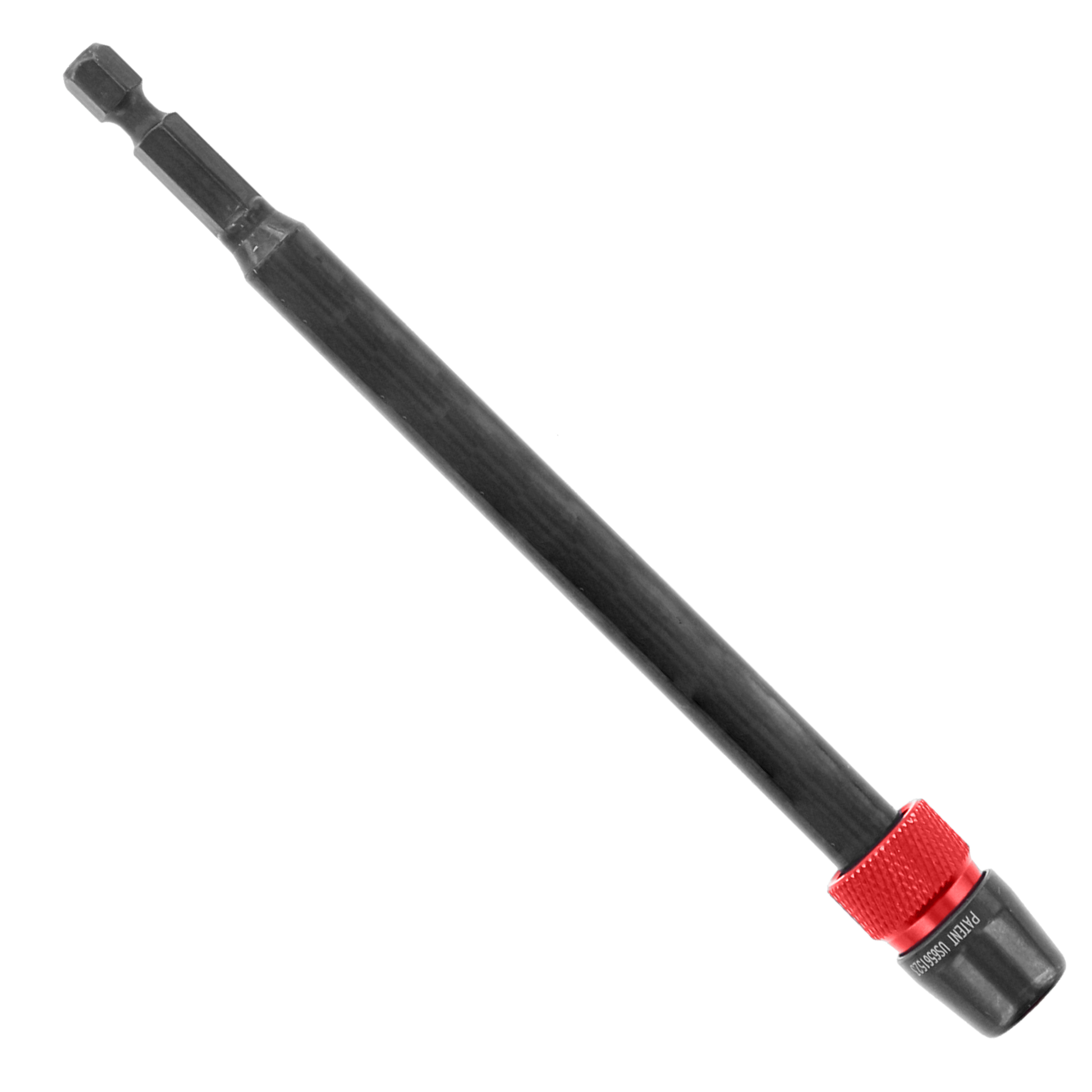 Black extension shaft with hexagonal drive end and red grip band near the socket end.
