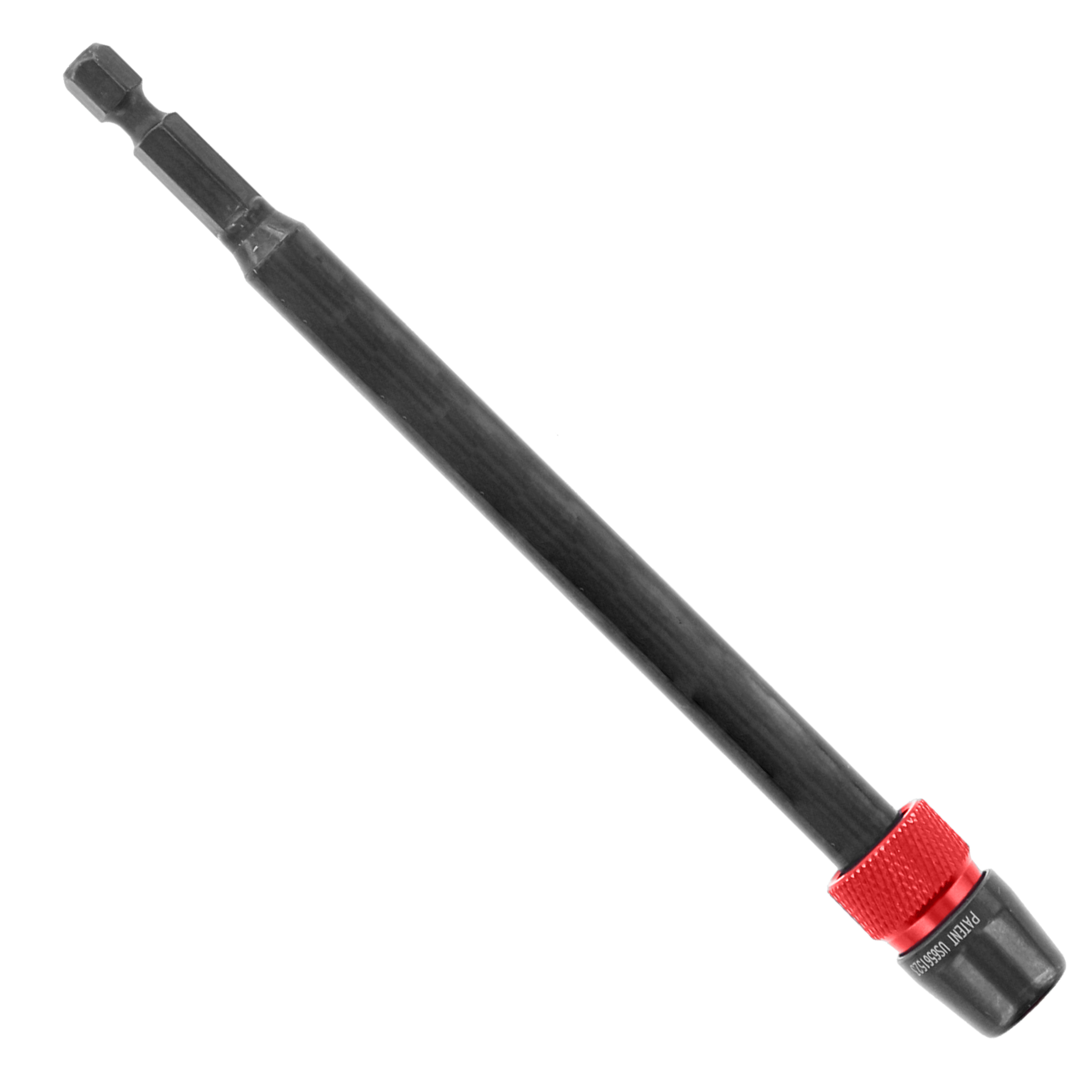 Black extension shaft with hexagonal drive end and red grip band near the socket end.