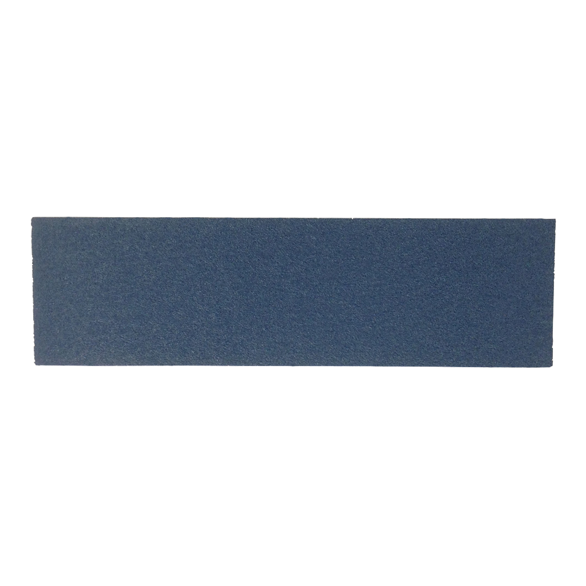 Blue-gray rectangular sanding sheet with gritty surface texture, 4-1/2 by 15-3/4 inches.