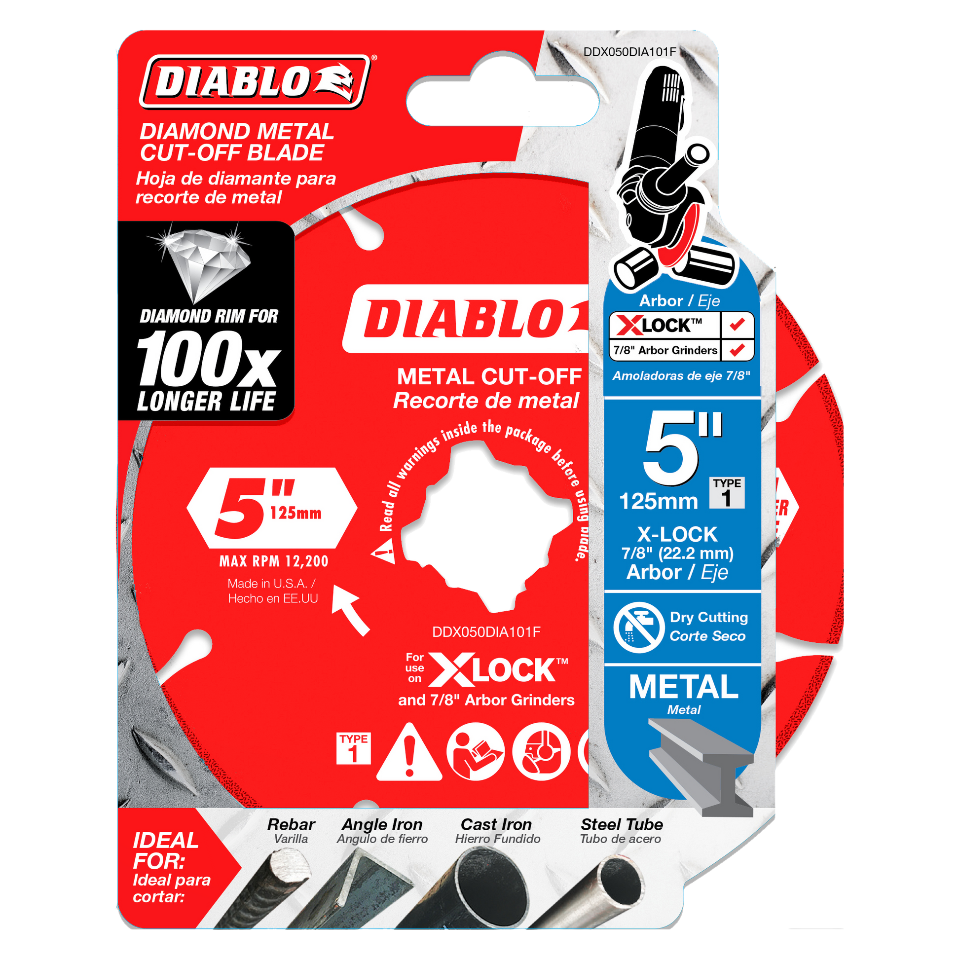 5-inch diamond rimmed cutting disc with X-Lock arbor for metal cutting on grinders.
