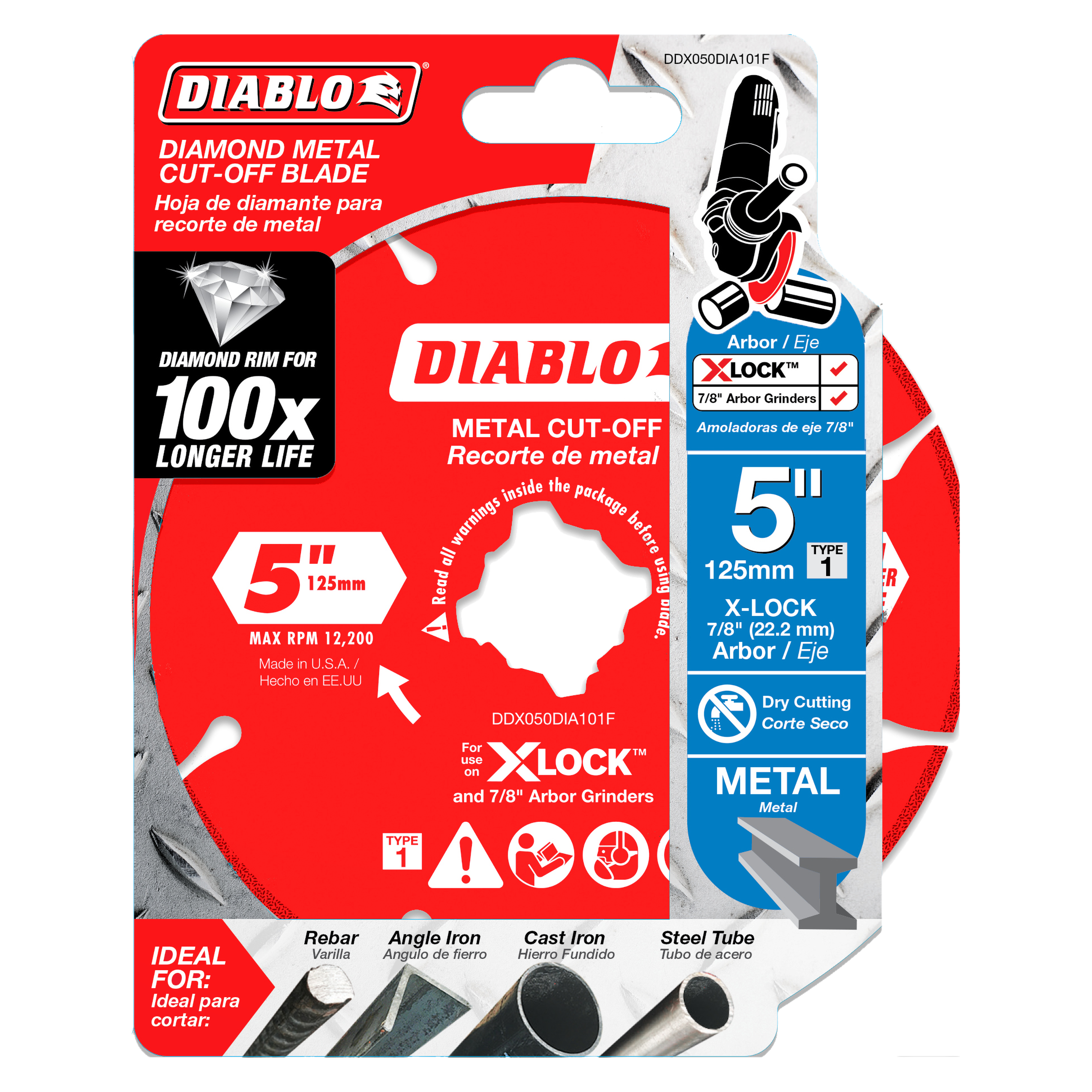 5-inch diamond rimmed cutting disc with X-Lock arbor for metal cutting on grinders.
