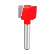 Mortising bit with red cutting head and gray metal shank, featuring square notched design for woodworking.