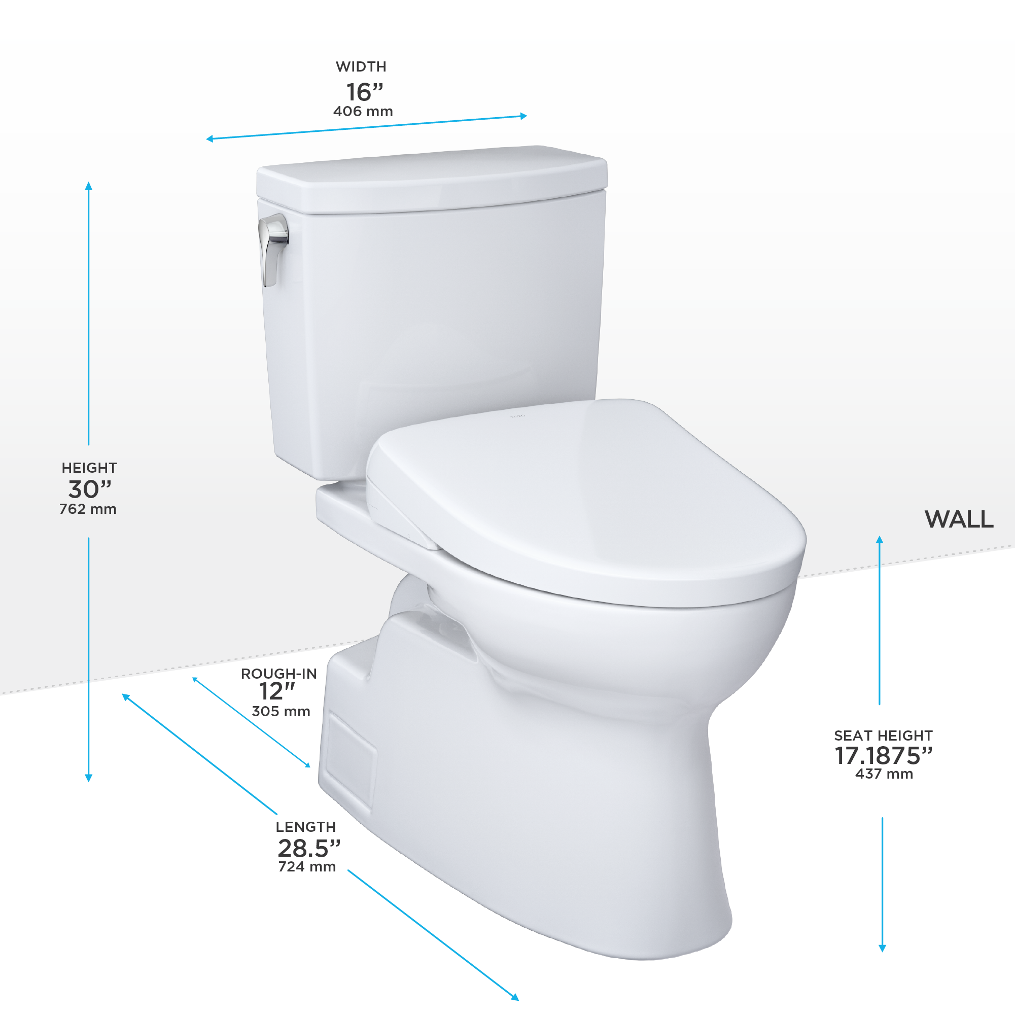 Toto Vespin II 1G Two Piece Elongated Universal Height Toilet with CEFIONTECT 1.0 GPF with Contemporary Washlet+ S7A Bidet Seat in Cotton White