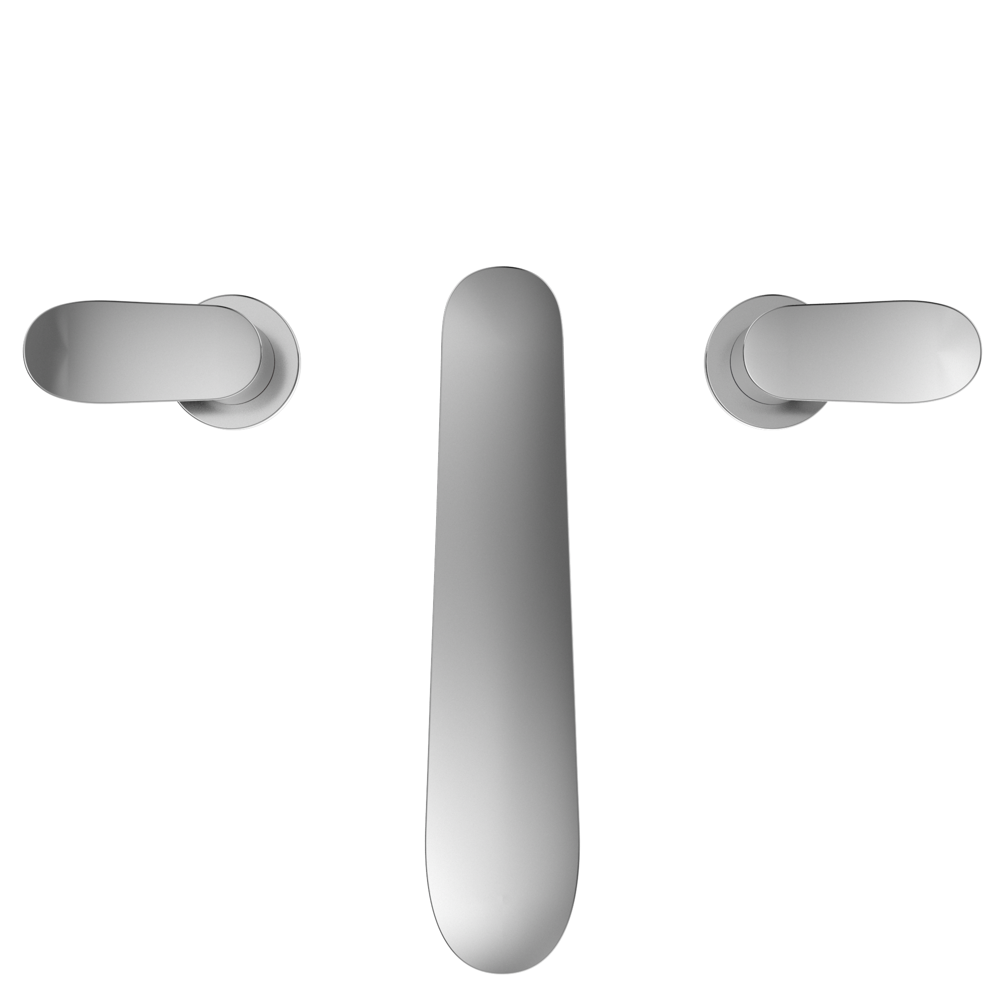 Polished chrome two-handle roman tub filler trim with elongated center spout and oval side handles.