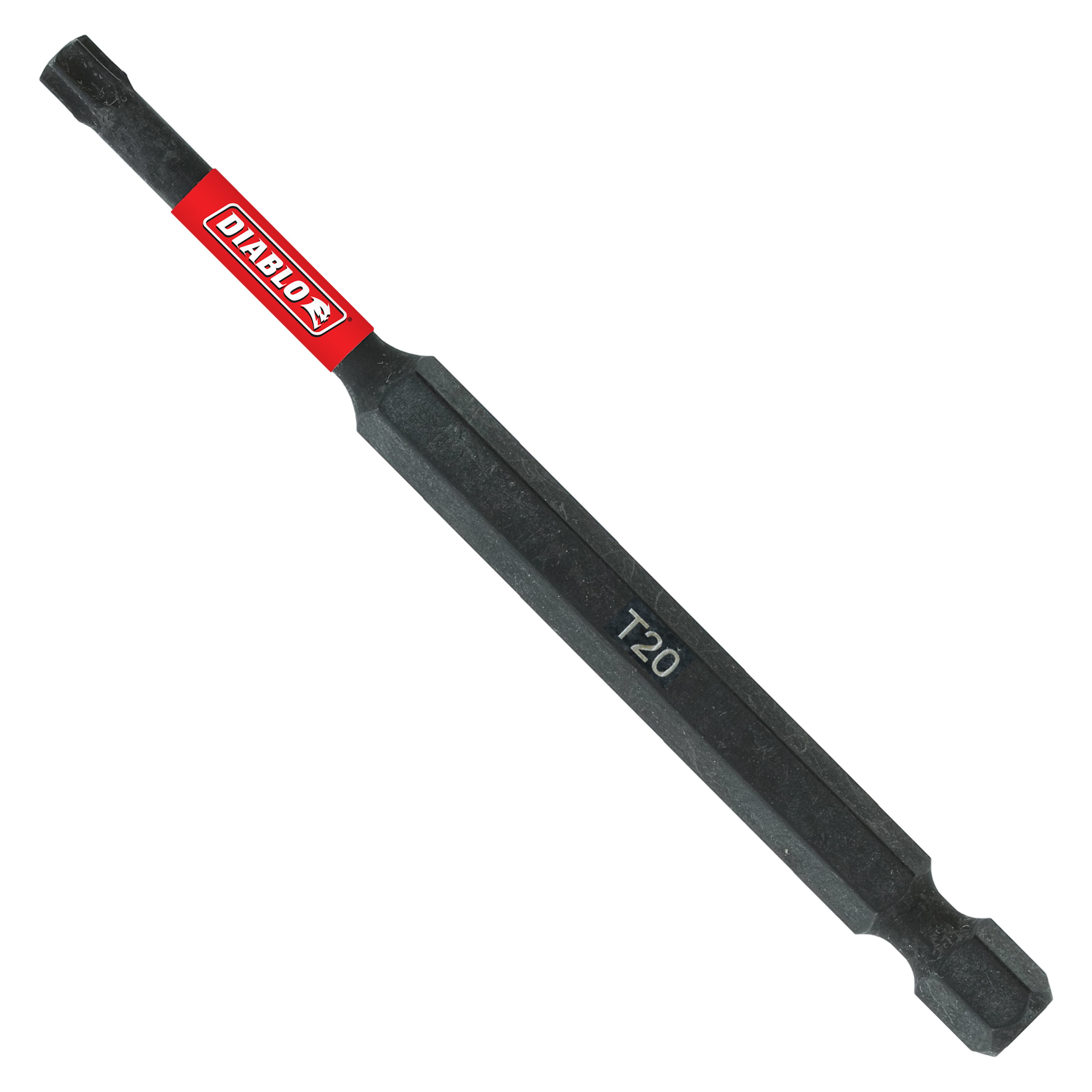 Black Diablo Torx T20 drive bit with red band and hex shank, 3-1/2 inches long.