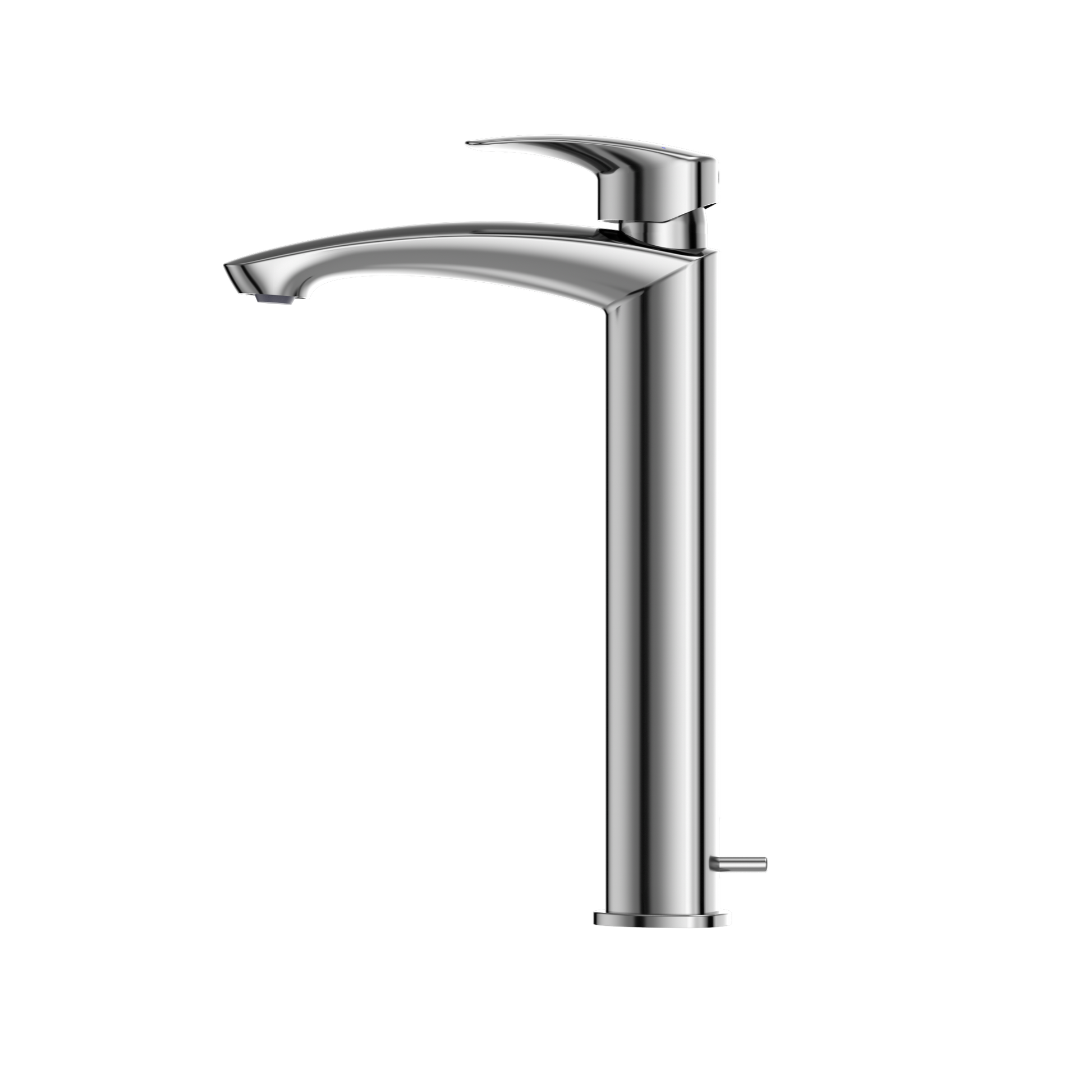Polished chrome single-handle bathroom sink faucet with tall curved spout and compact handle.