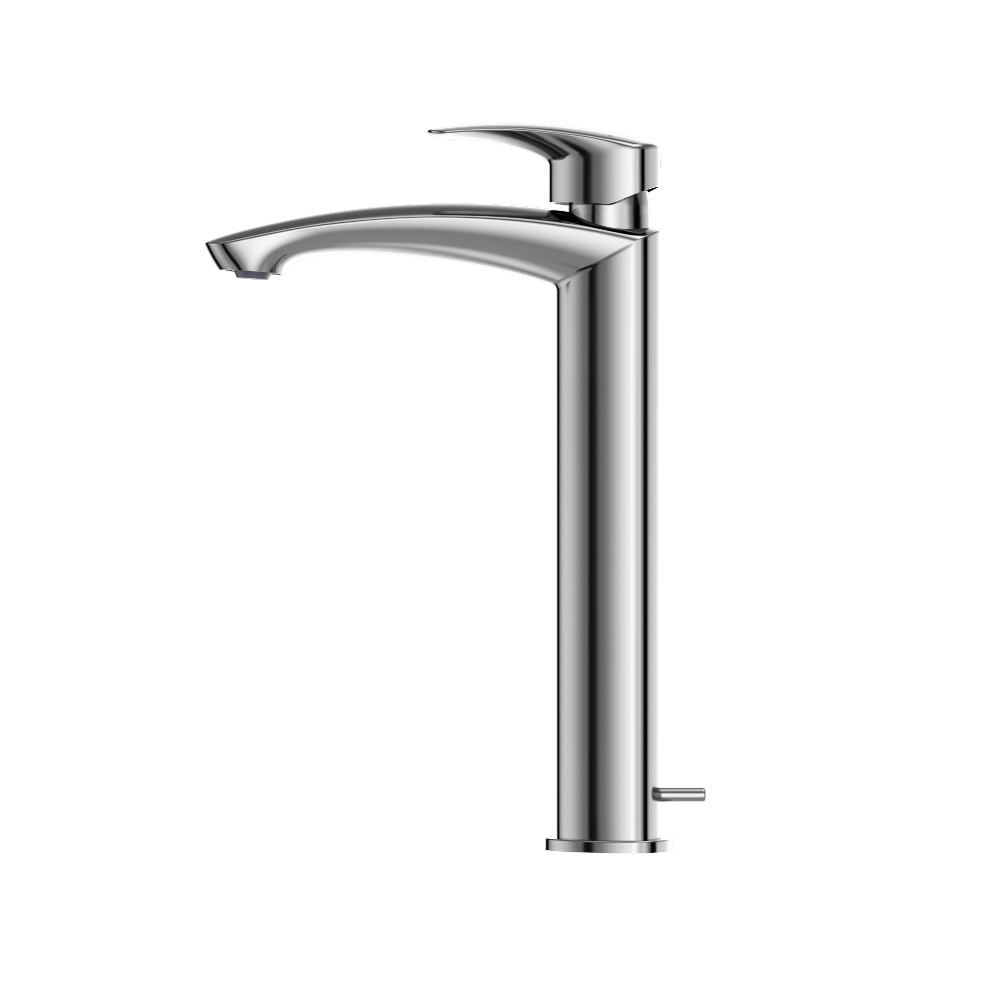 Polished chrome single-handle bathroom sink faucet with tall curved spout and compact handle.