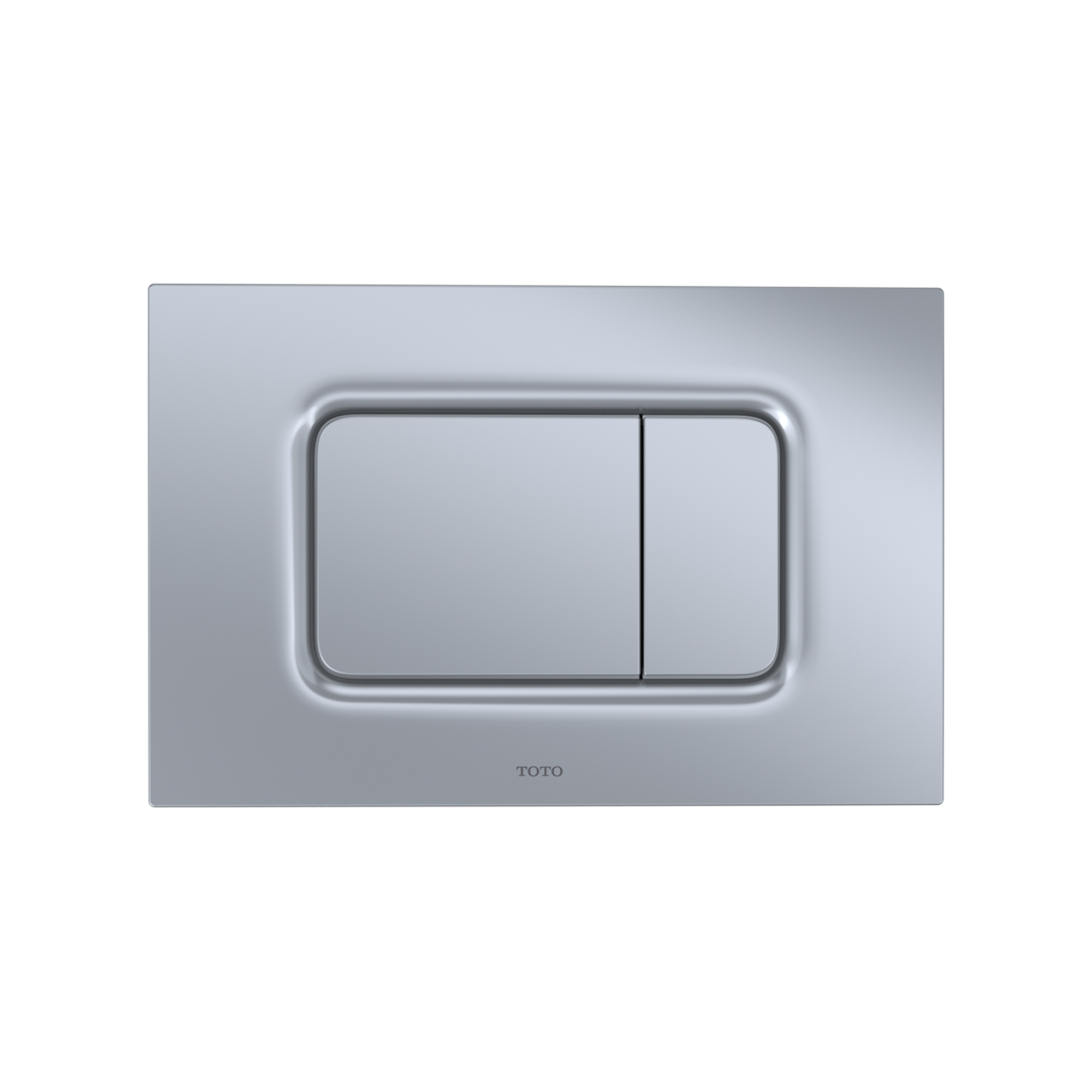 Matte silver rectangular dual-flush toilet actuator plate with two separate button controls.