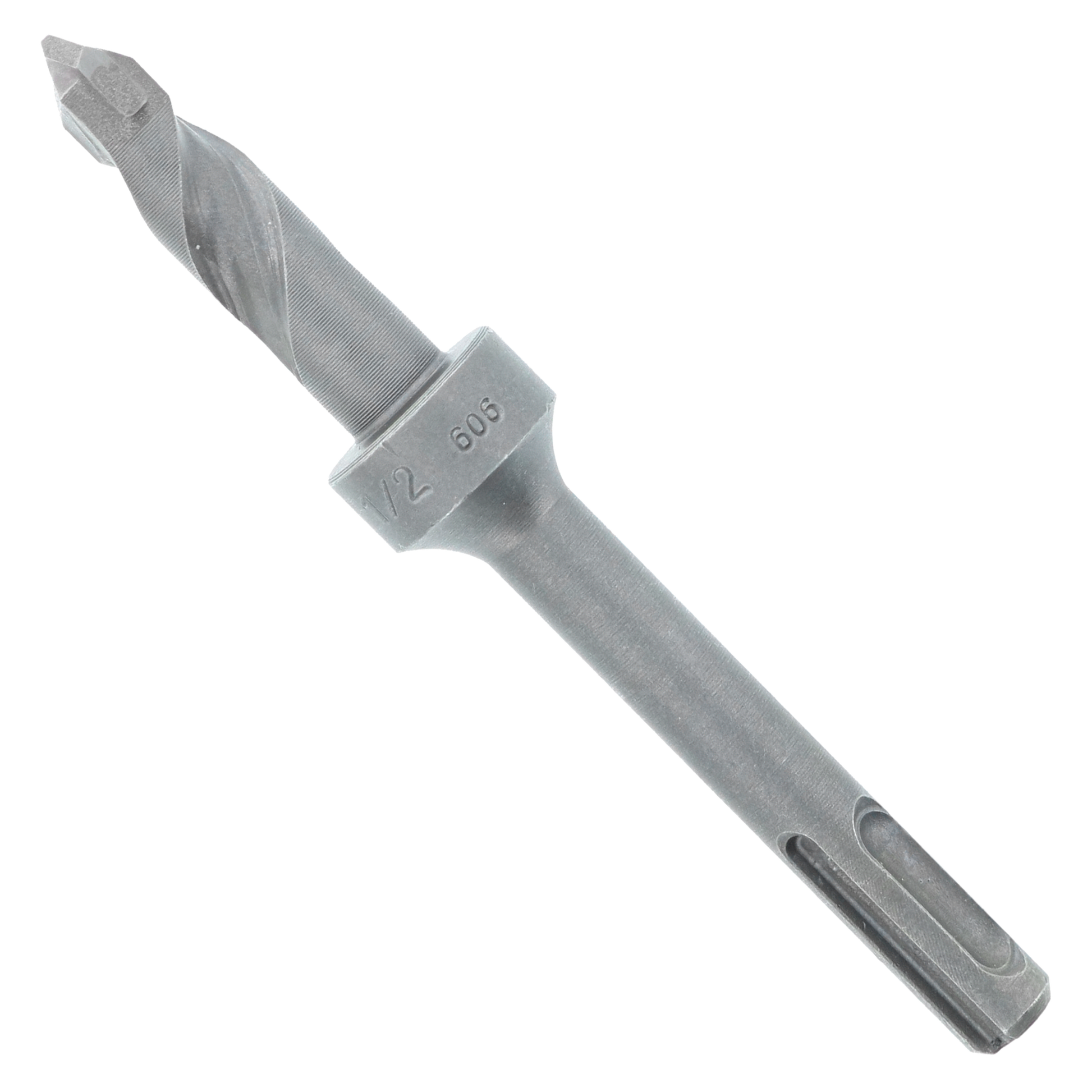SDS-Plus masonry drill bit with 1/2 inch diameter and two cutting edges on gray shaft.