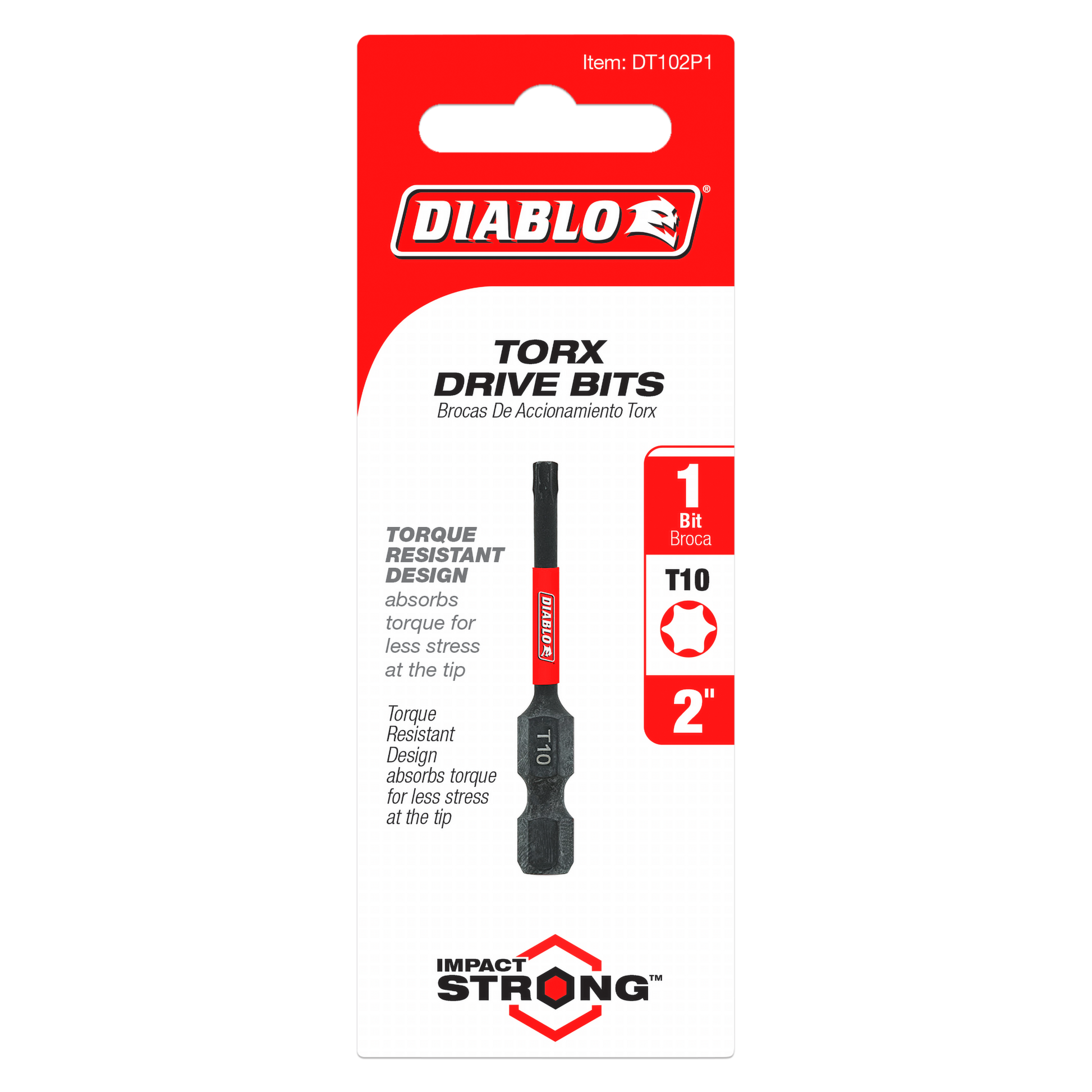 Black Diablo Torx #10 drive bit, 2 inches long, with red and white packaging.