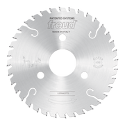Freud 200mm conical scoring saw blade with alternating tooth pattern and three mounting holes.