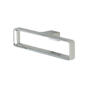 Polished chrome round towel ring with rectangular open design and wall-mounted bracket.