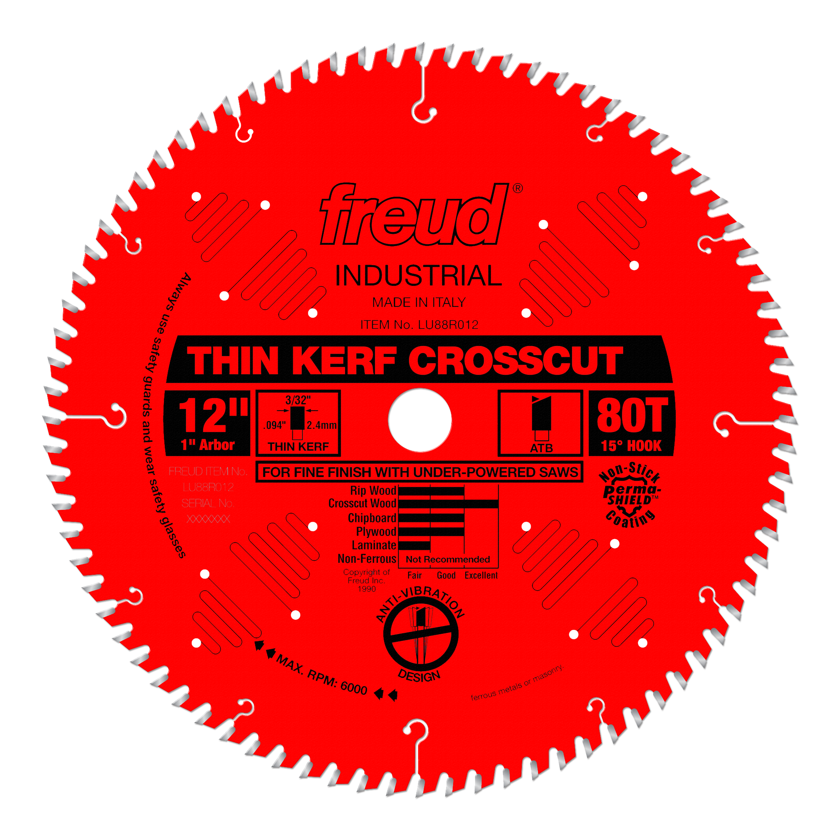 Freud LU88R012 12" Thin Kerf Fine Finish Crosscut Blade