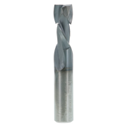 Gray metal router bit with double compression cutting edges and cylindrical shank.
