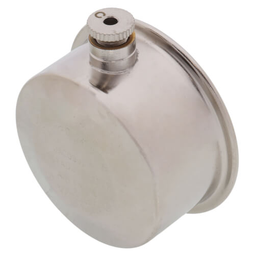 White cylindrical steam radiator vent with angled metal valve and knurled adjustment knob on top.