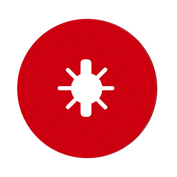 Red fiber disc with white center hole and star pattern cutout for hook-and-loop attachment.