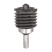 Freud 2-inch variable height finger joint router bit with stacked cutting heads and steel shank.