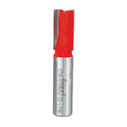 Straight router bit with red cutting head and metallic silver shank, labeled "Freud 12-116" on cylindrical body.