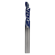 Freud 77-102 1/4" single compression router bit with blue cutting edges and silver fluted shank.