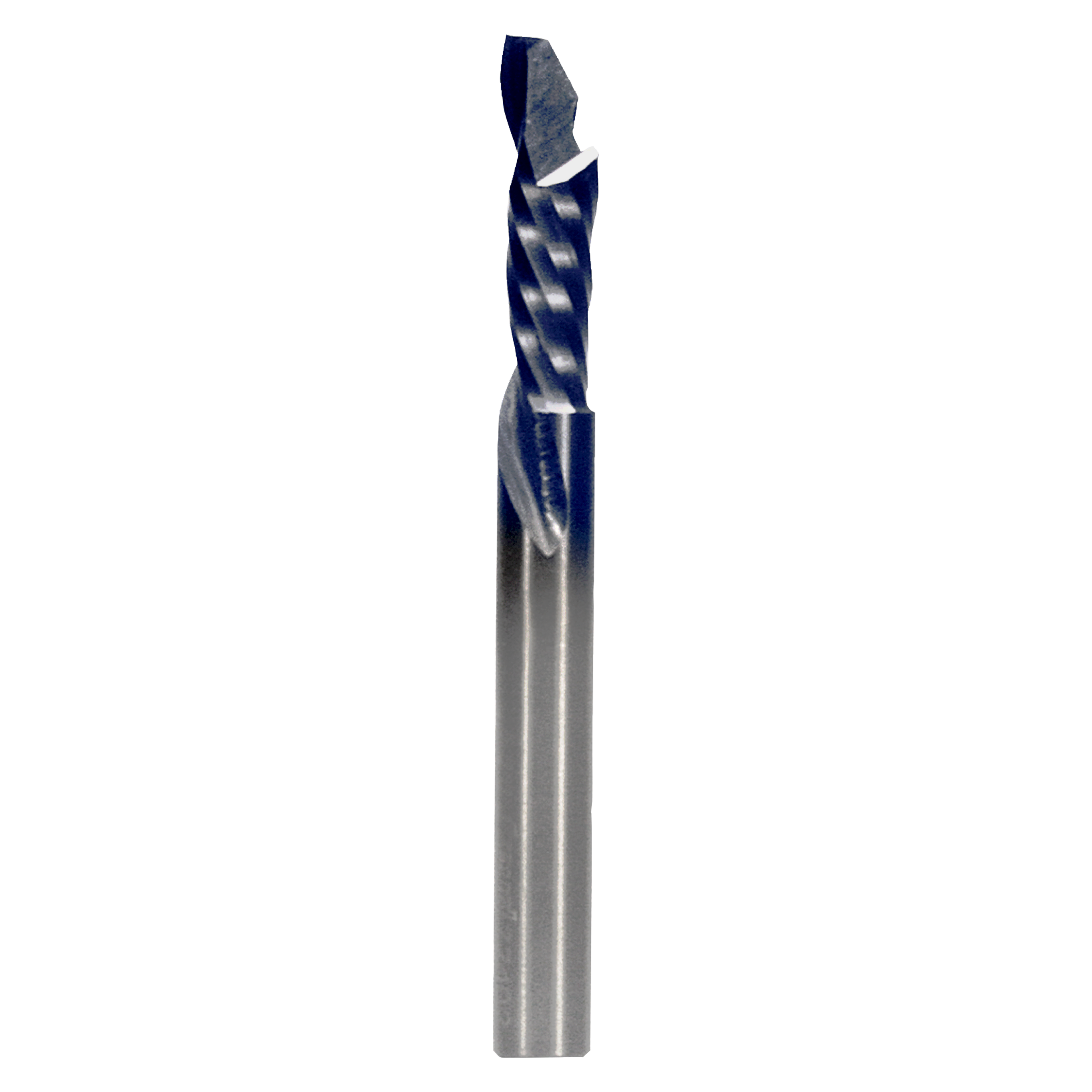 Freud 77-102 1/4" single compression router bit with blue cutting edges and silver fluted shank.