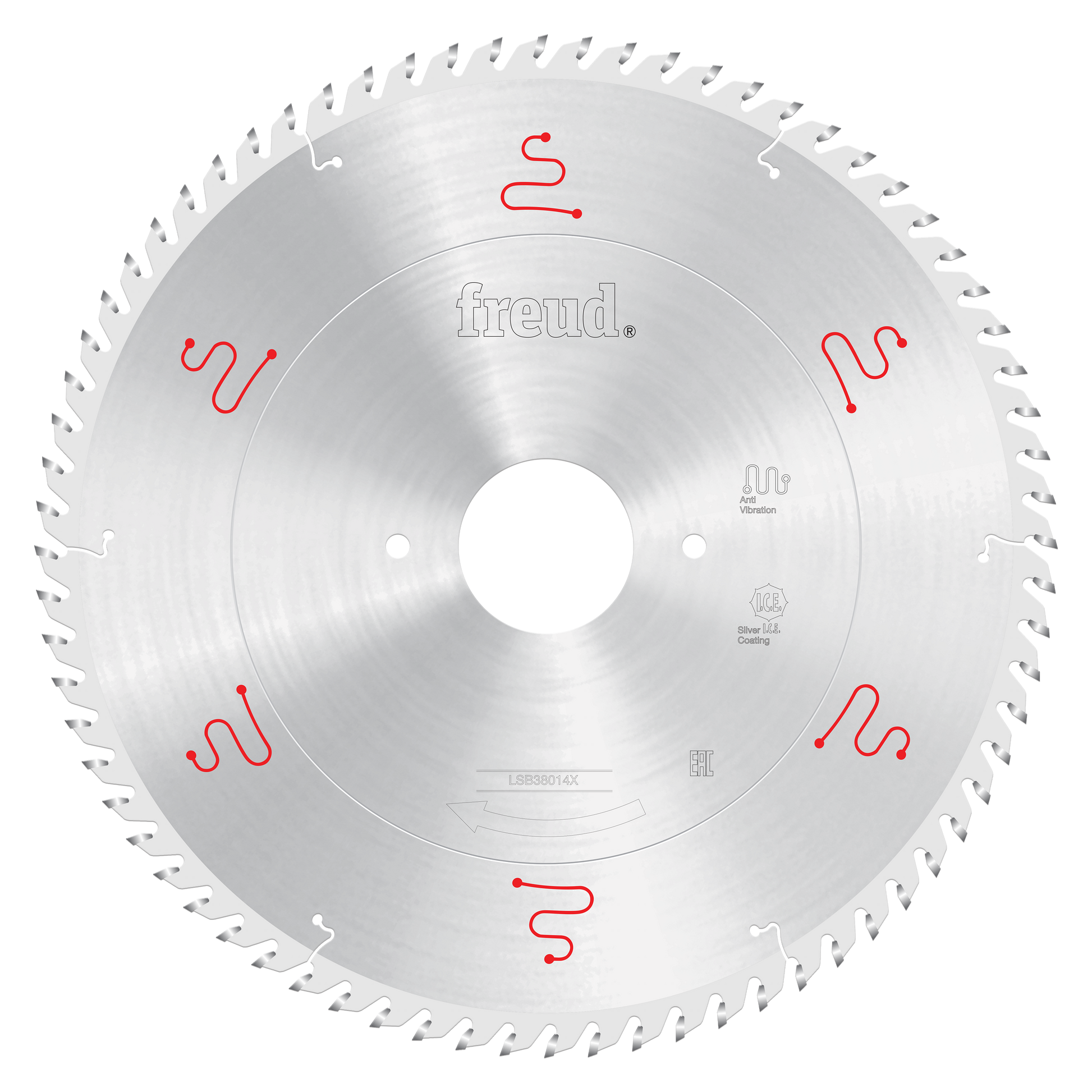 Freud 380mm circular saw blade with serrated teeth and center arbor hole for horizontal beam saw applications.