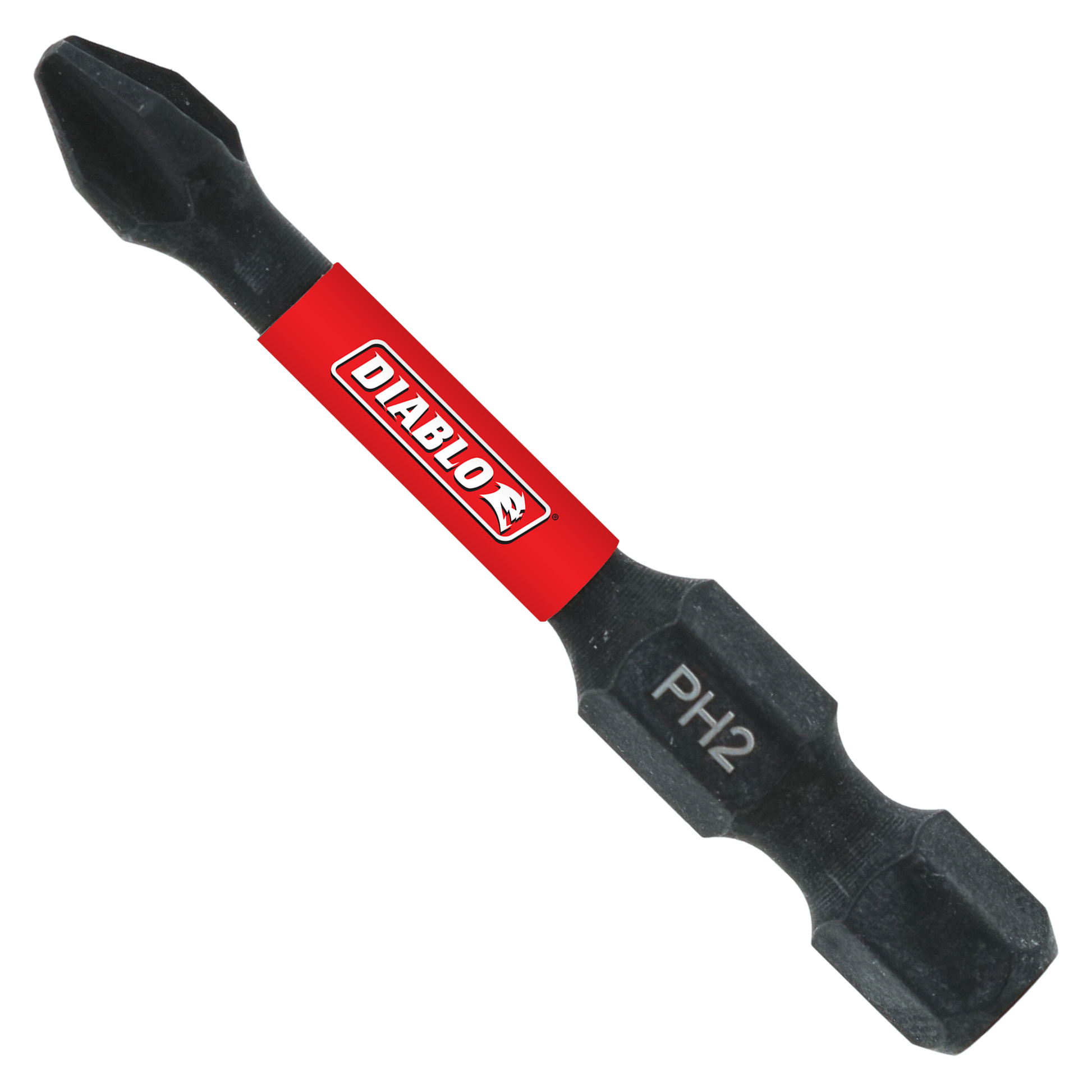 Double-ended Phillips drive bit with black metal tips and red Diablo branding band in center.