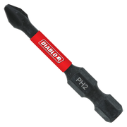 Diablo double-ended Phillips #2 drive bit with red band and black tips on white background.
