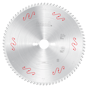 Freud 250mm circular saw blade with silver coating and red wavy tooth markings for aluminum cutting.