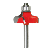 Red and steel ogee router bit with 1-1/4 inch diameter cutting head and metal shank.