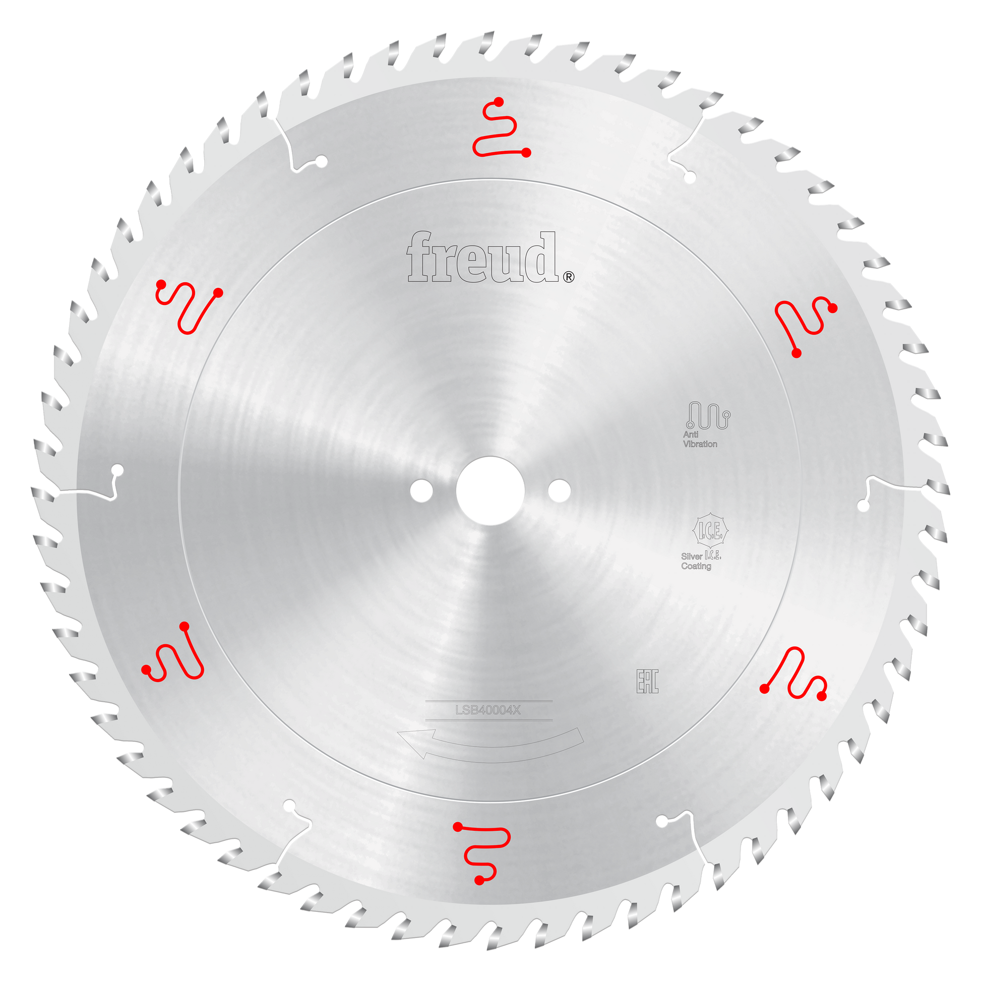 Freud 400mm circular saw blade with silver coating and red markings around the perimeter.