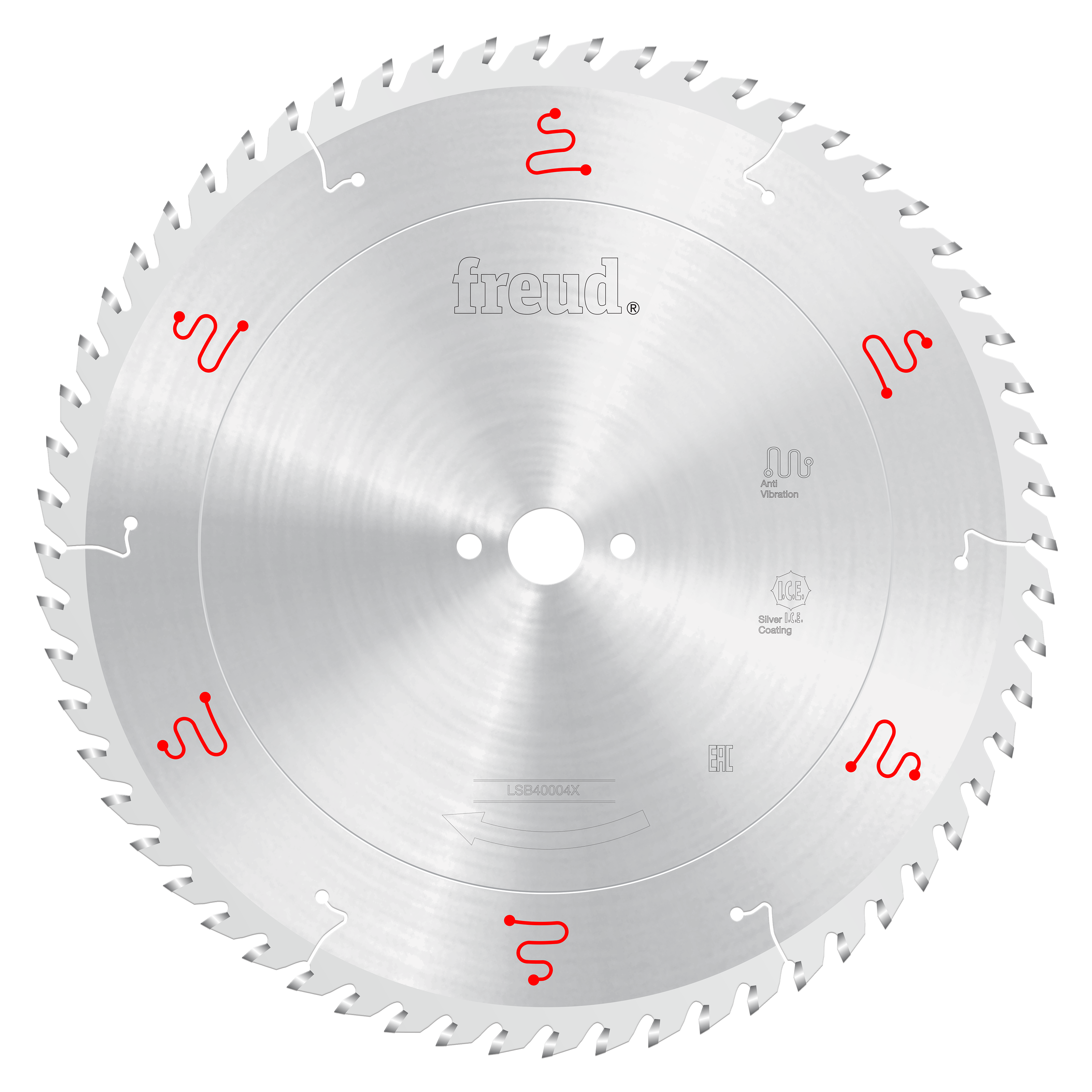 Freud 400mm circular saw blade with silver coating and red markings around the perimeter.
