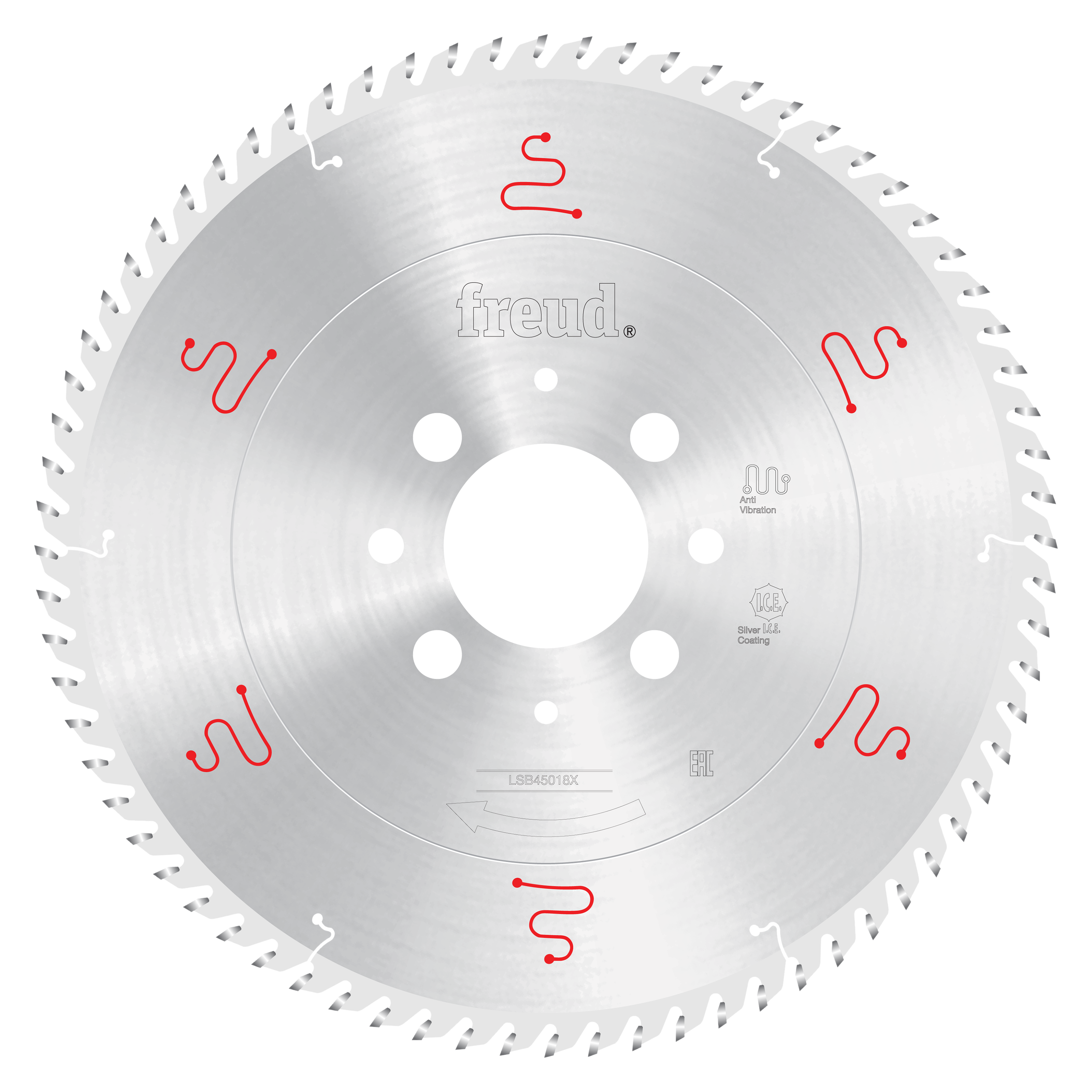 Freud 450mm circular saw blade with multiple teeth around the perimeter and central mounting holes.