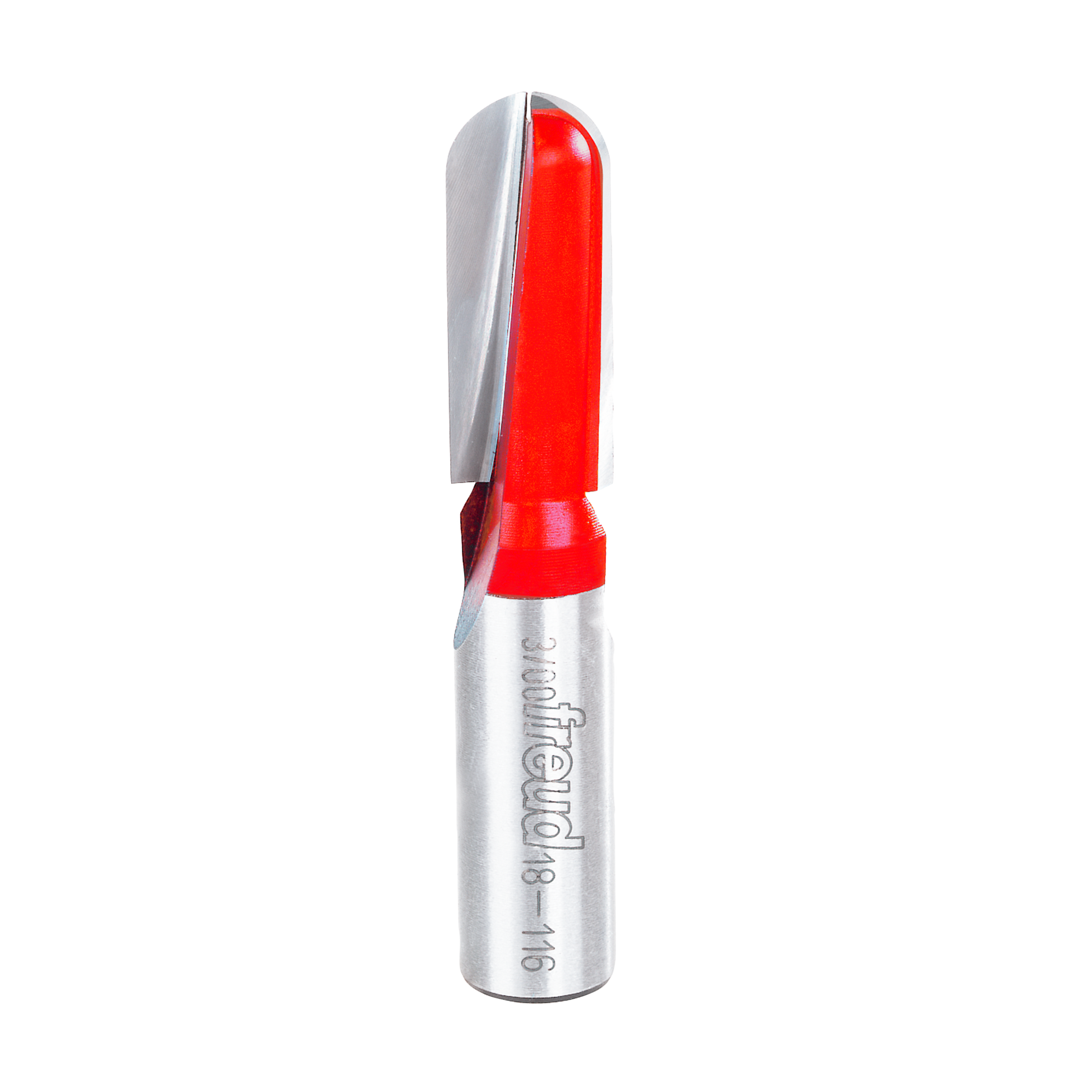 Freud round nose router bit with 1/4" radius, red plastic body and silver metal shank.
