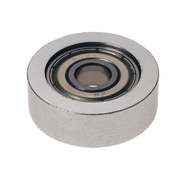 Silver cylindrical ball bearing with 30mm diameter and central opening, showing sealed metal races.