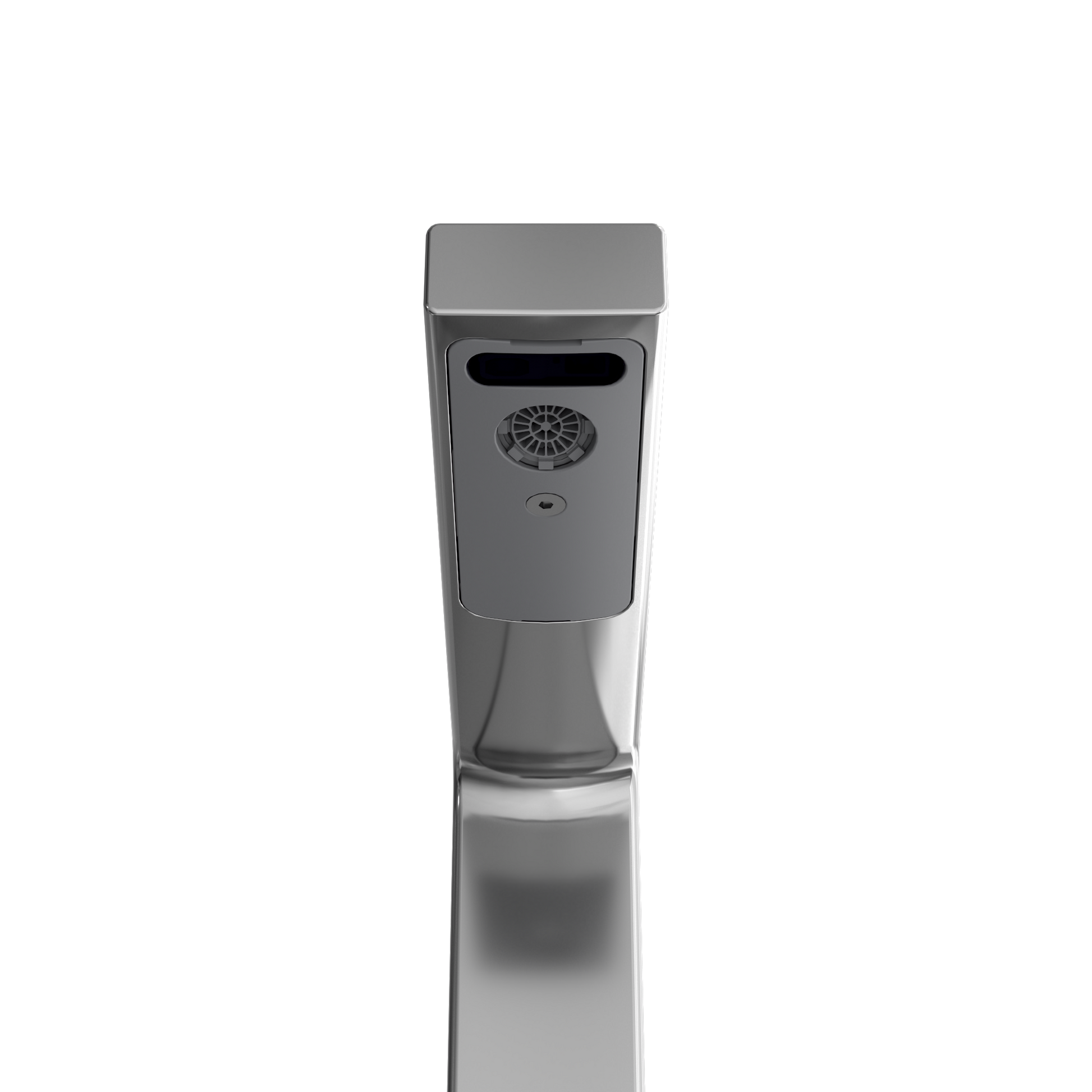 Polished chrome touchless bathroom faucet with sensor and aerator head on cylindrical mounting base.