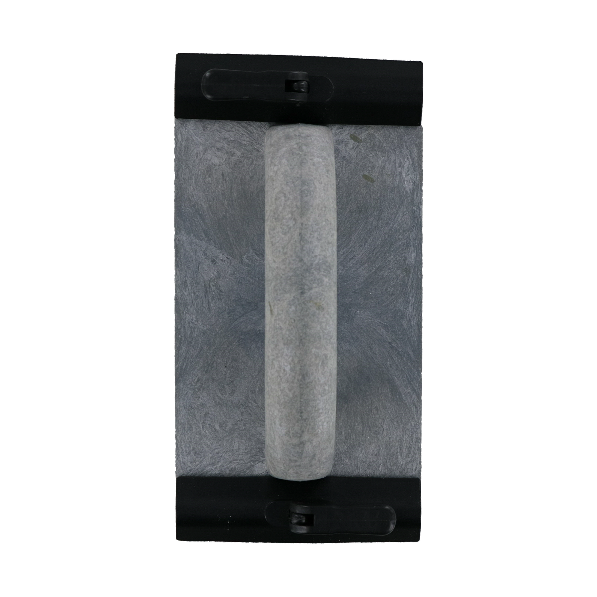 Drywall hand tool with black plastic handle and gray felt application pad surface.