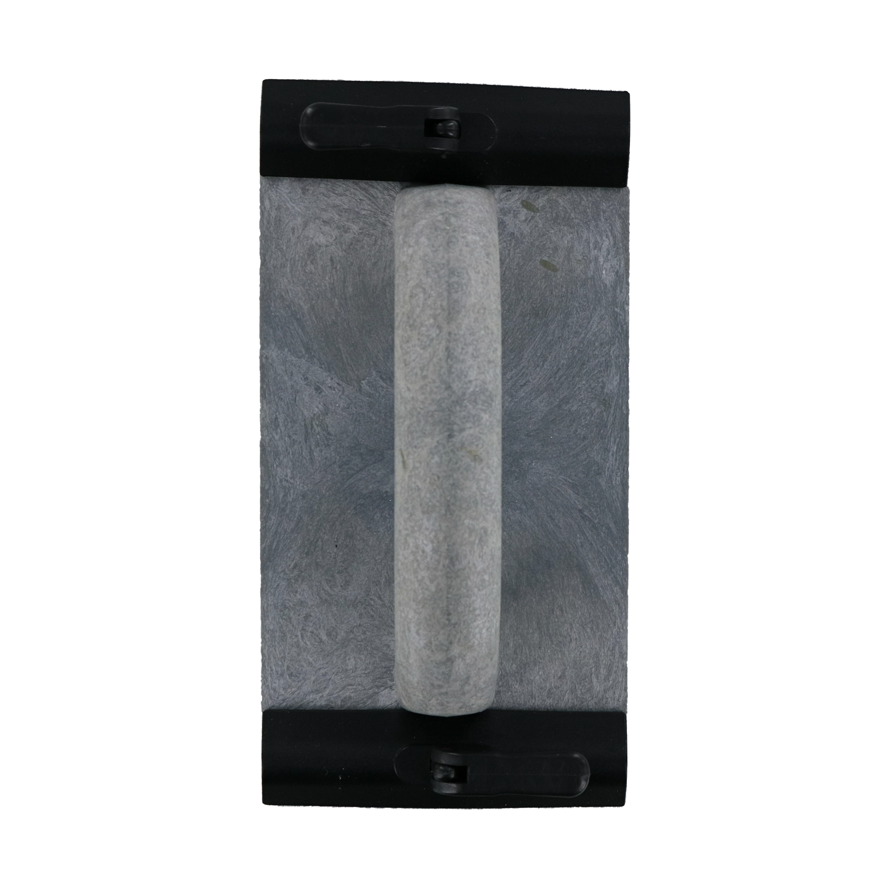 Drywall hand tool with black plastic handle and gray felt application pad surface.