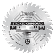Freud 8" stacked chipboard saw blade with 32 teeth, 5/8" arbor, and TCG tooth design for woodworking.