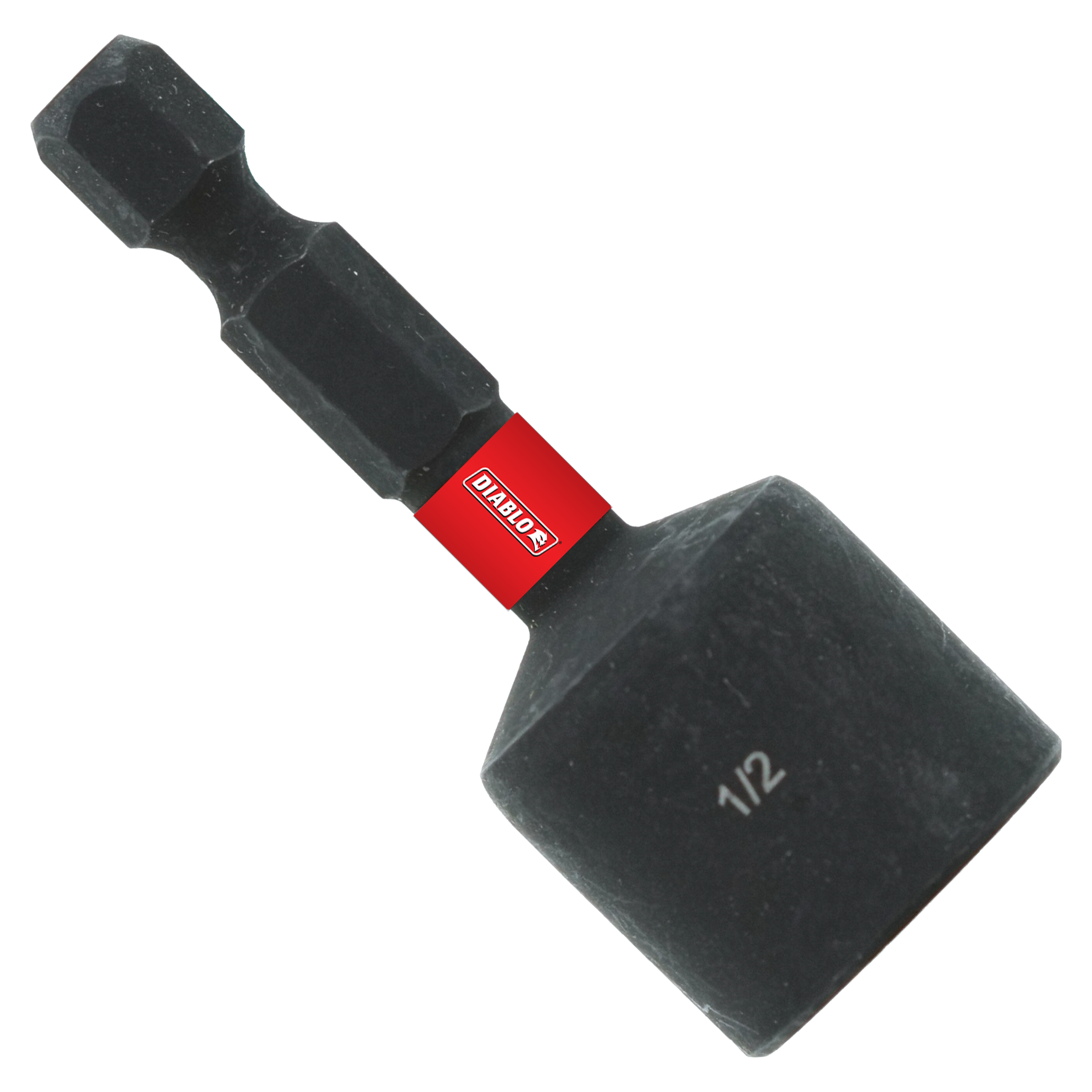 Black magnetic nut setter with red band and 1/2 marking on hexagonal socket end.