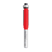 Freud bearing flush trim bit with red plastic body, metal shaft, and silver metal collar and tip.