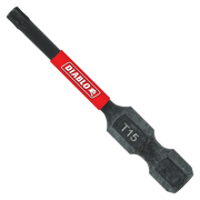 Black T15 Torx drive bit with red Diablo band and black grip sleeve on 2-inch shaft.