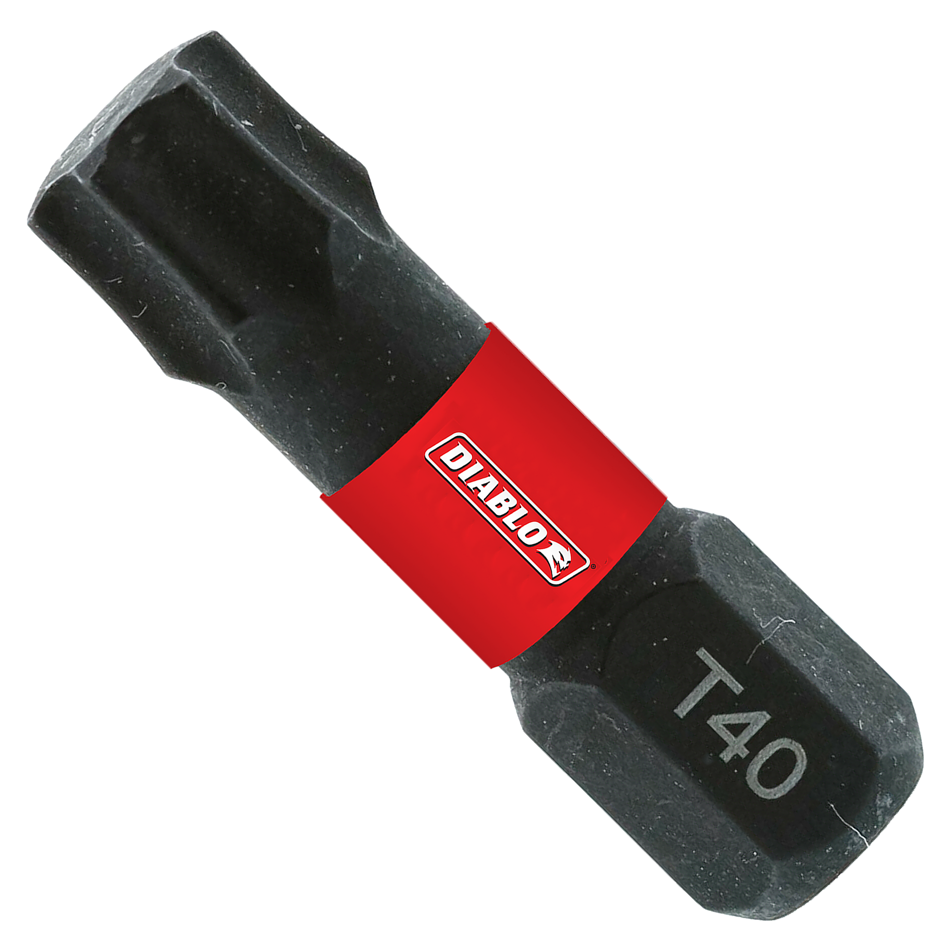 Black Diablo Torx drive bit with red band and T40 marking on shaft.