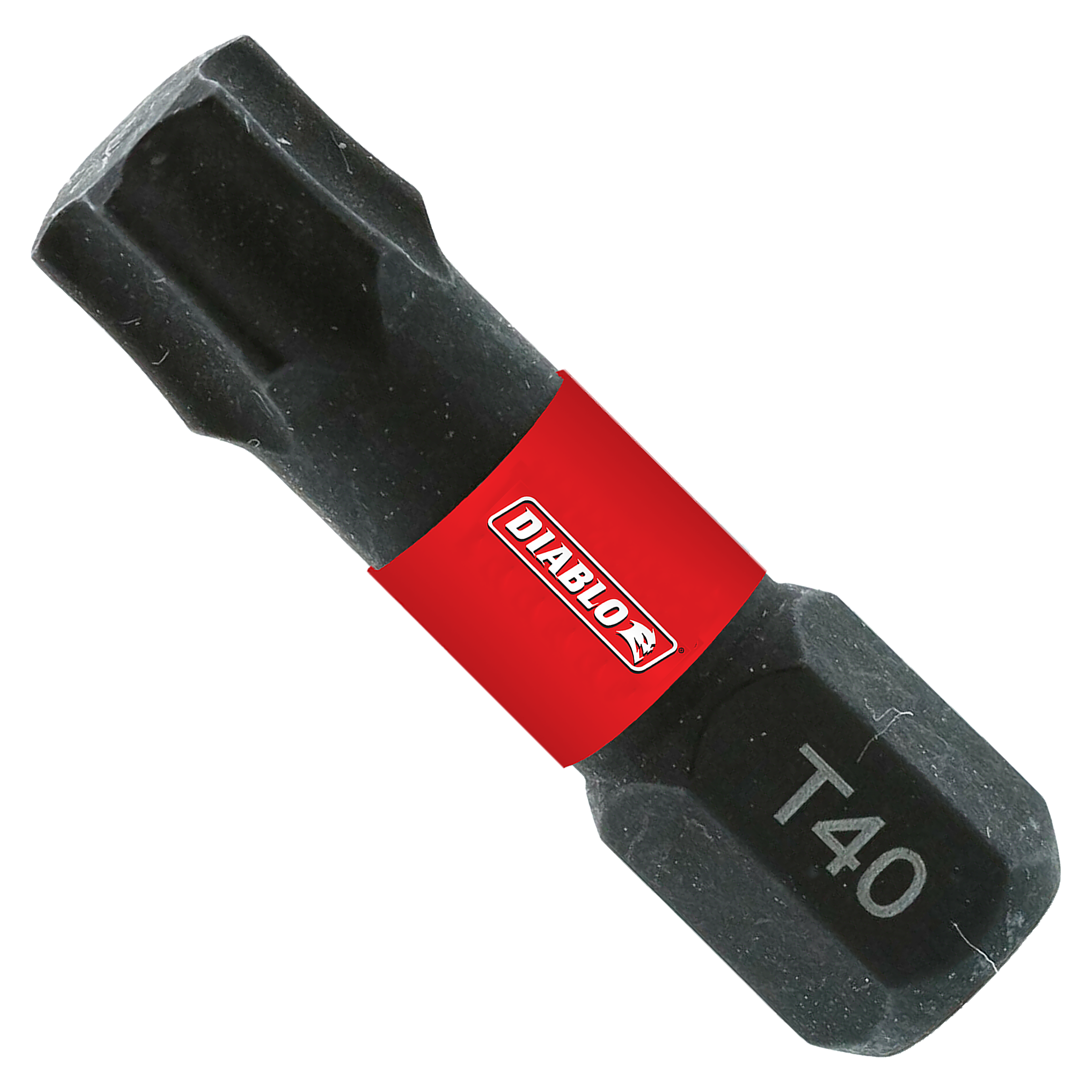 Two black Diablo Torx #40 drive bits with red band and T40 marking on shaft.