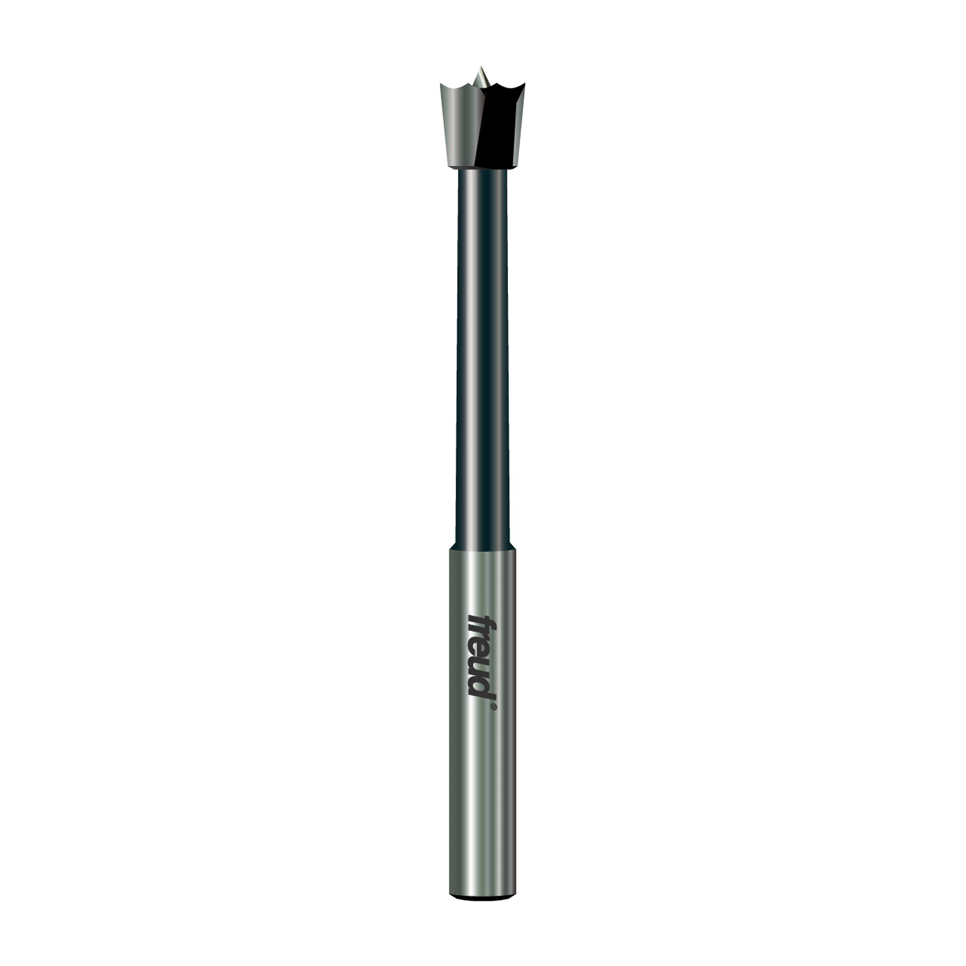Freud PB-001 1/4" diameter Forstner bit with cylindrical steel shaft and multi-blade cutting head.