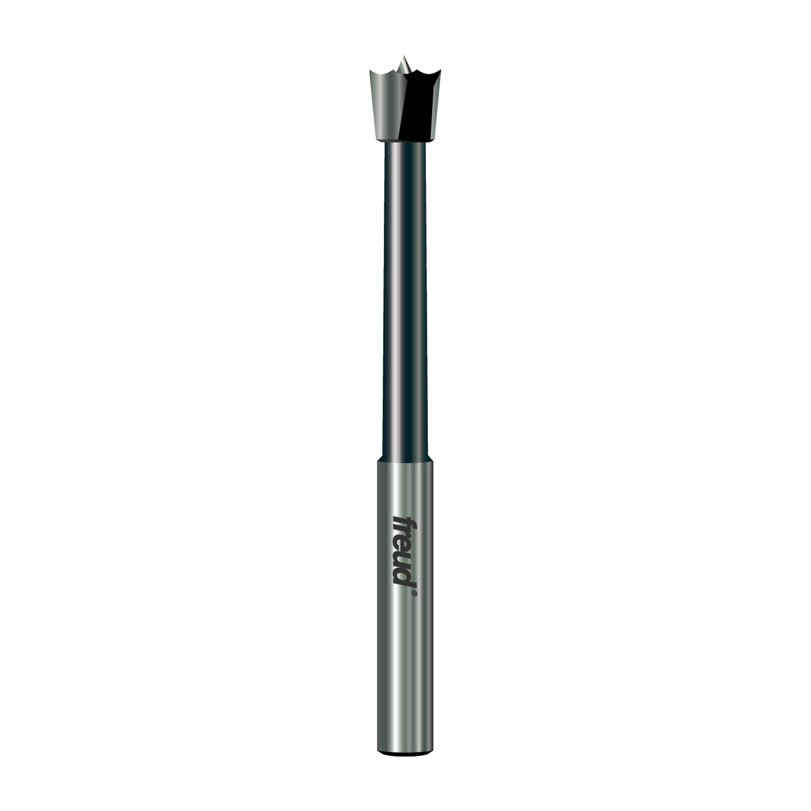 Freud PB-001 1/4" diameter Forstner bit with cylindrical steel shaft and multi-blade cutting head.