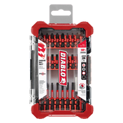 Diablo 24-piece screwdriving bit set in red and black case with multiple Phillips and flathead bits.