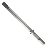 Metal hex narrow chisel with dark tip and silver shaft, featuring a collar band near the handle end.