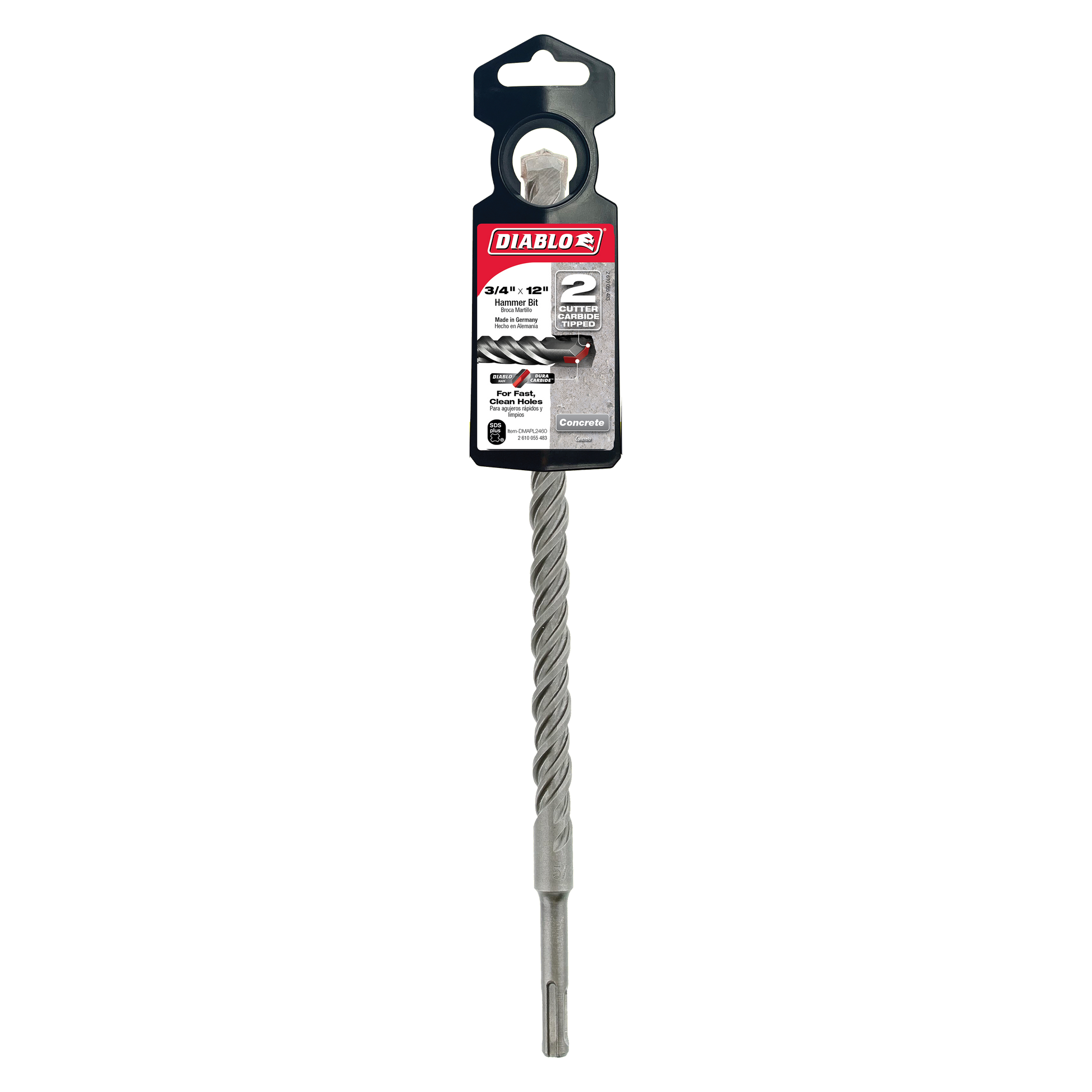 Diablo SDS-Plus concrete drill bit with 2-cutter design, 3/4 inch diameter and 10 inch length, in packaging.